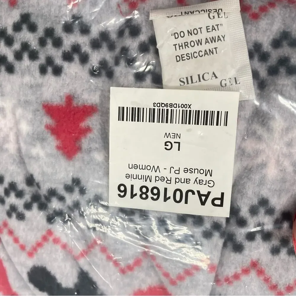 Disney Minnie Mouse Red & Grey Christmas Two Piece Pajama Set Womens L - Picture 3 of 6